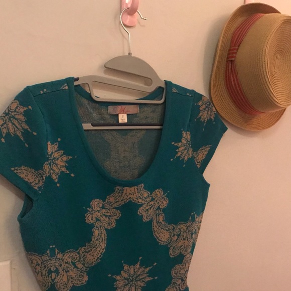 Turquoise sweater dress with snowflake design - Picture 2 of 4